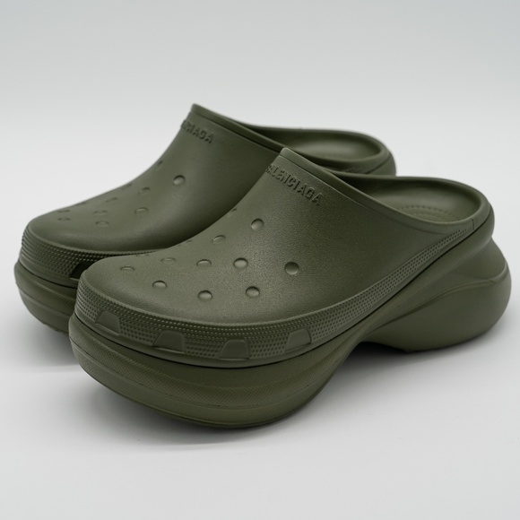 size 44 - Balenciaga Crocs Mule Green Khaki Rubber Slide Sandal Platform - Picture 1 of 13